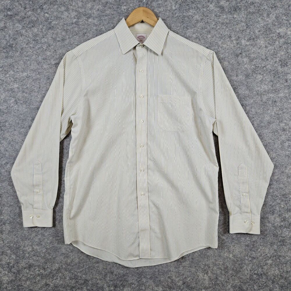 Brooks Brothers 346 Men's Size 15 1/2-4/5 Yellow & Blue Stripes Dress Shirt 15.5